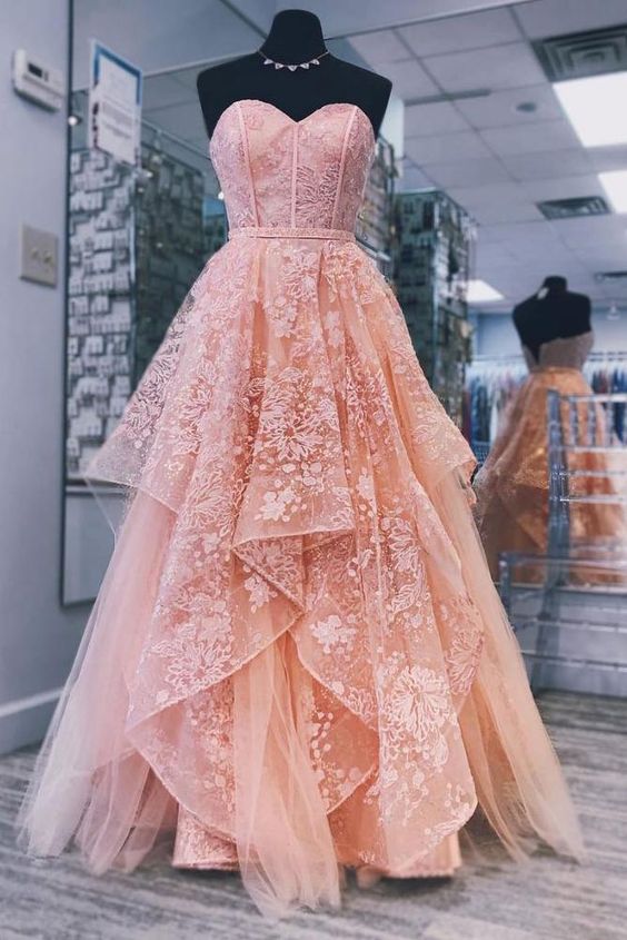 Sweetheart Neck Tulle Long Prom Dress, Princess Sweet 16 Dress  cg675