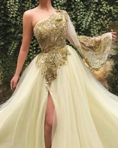 Embroider One Sleeves Long Prom Dress   cg6776