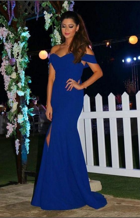 Sexy Off The Shoulder Prom Dresses,Long Royal Blue Prom Dress,Mermaid Evening Dress With Slit,Prom Dresses  cg6777