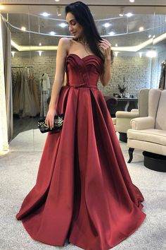 modest sweetheart long prom dress, stunning dark red prom dress with ruffles  cg6816