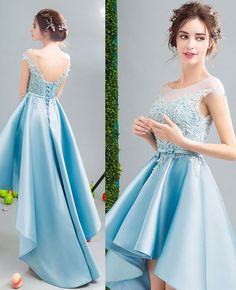 2020 Lovely Custom made high low dresses blue Girls Lace Prom Party Gown  cg6833