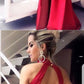 Boho Prom Dress, Red Satin Prom Dresses Long Mermaid Evening Dresses Halter Formal Gowns Sexy Backless Party Graduation Dresses  cg6889