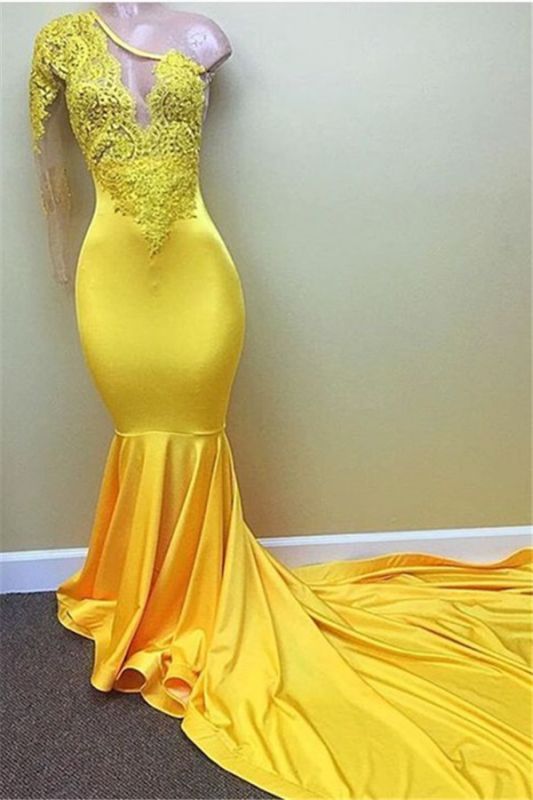 Lace Appliques Yellow Long Prom Dresses Cheap for Juniors   cg6956