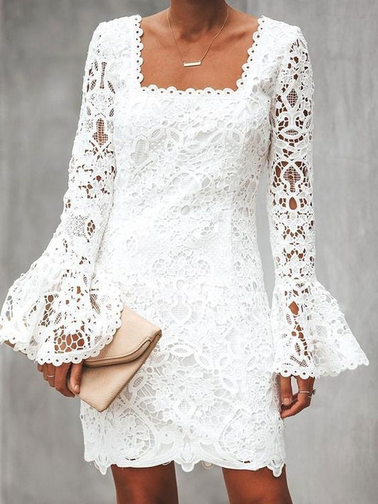 Long Sleeve Lace Above Knee Sweet Homecoming Dress  cg6960