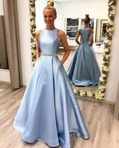 O-Neck Light Blue Prom Dress,Charming Evening Dress,Prom Dresses   cg6964