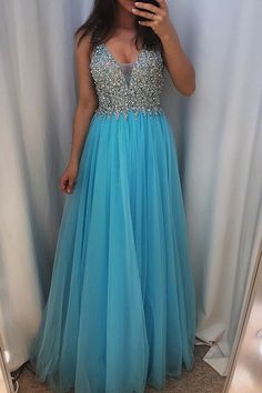 Beaded Blue Long Formal prom Dress  cg6976