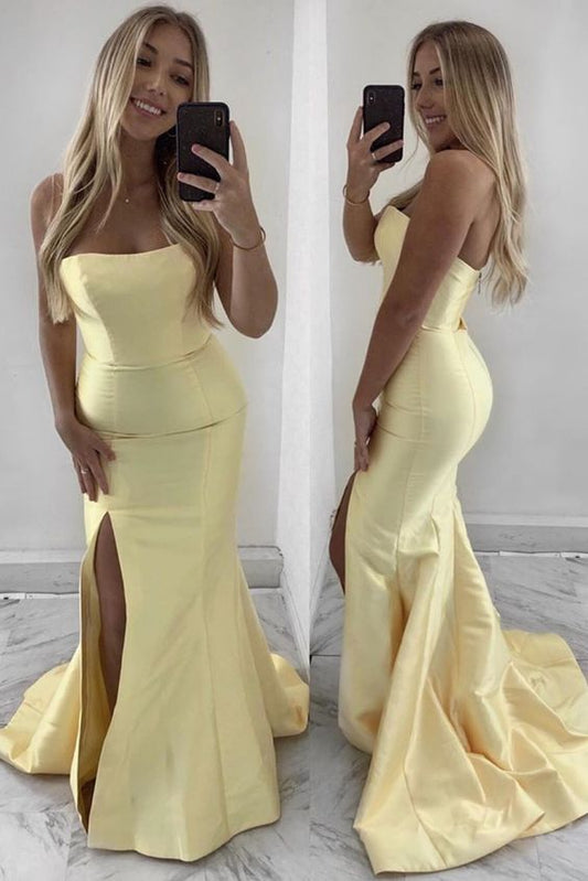 Elegant Strapless Mermaid Yellow Formal prom Dress  cg7026