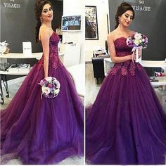2020 Purple A Line Strapless Prom Gowns with Lace Appliques Cheap Evening Dresses Fashion Custom Made Formal Gowns  cg7062