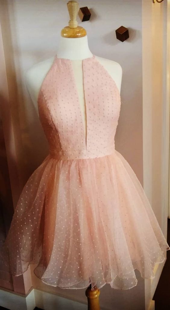 A Line Jewel Sleeveless Pink Short Homecoming Dress   cg7066