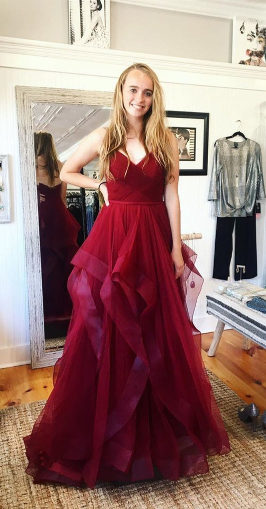 Burgundy long prom dresses, ball gown prom  cg7069