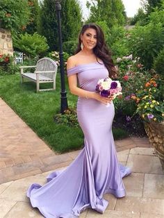 Mermaid Off-shoulder Simple Lilac Prom Dresses   cg7075