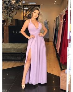 Lilac Chiffon V-Neck Sleeveless Prom Dress   cg7081