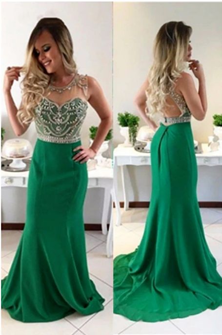 Gorgeous Cheap Green Beaded Mermaid Long Prom Dresses, Evening Dress,prom dress  cg7097