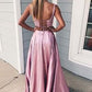 Two Piece Pink Long Prom Dresses For Teens, Chic A Line Party Dresses With High Splits,simple Garduation Dresses For Girls  cg7131