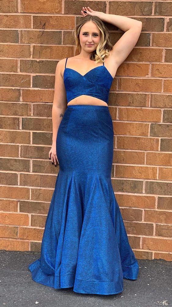 two piece long prom dresses, royal blue prom party dresses, fashion evening party dresses   cg7197