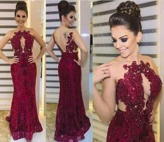 Sexy Mermaid Lace Red Beading Backless Prom Dress  cg7205