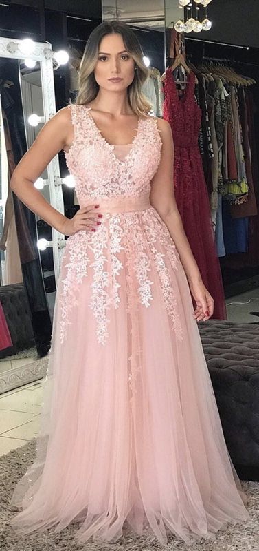 Tulle V Neck Floor Length Prom Dresses  cg7209