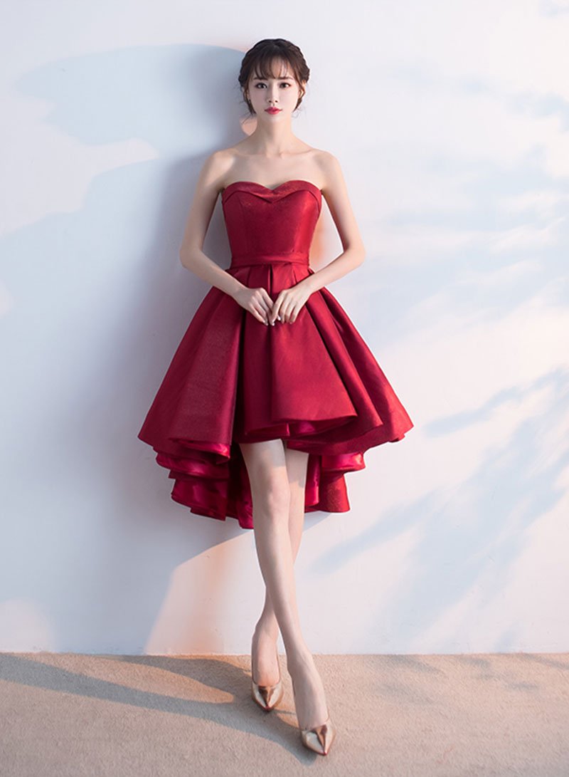 Cute burgundy sweetheart neck short dress, homecoming dress cg724