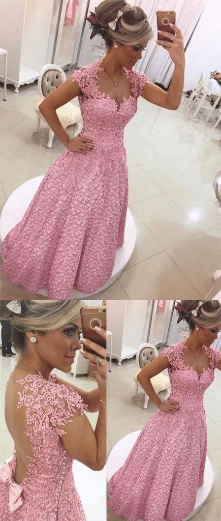 Gorgeous A-line Long Pink Lace Prom Dress with Open Back  cg7252