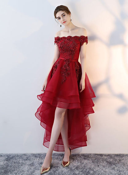 Cute lace tulle short homecoming dress, high low evening dress cg727