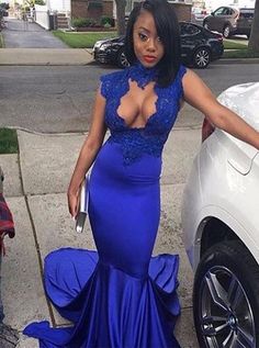 Royal Blue Open Front Sheath Long Prom Dresses With Appliques  cg7299