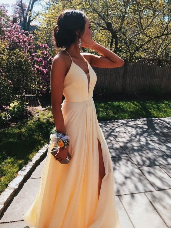 2019 Split Slit A Line Long Prom Dress, Sexy Simple Evening Dress cg731