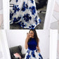 A-Line Jewel Blue Floral Long Prom Dress with Pockets Lace cg740