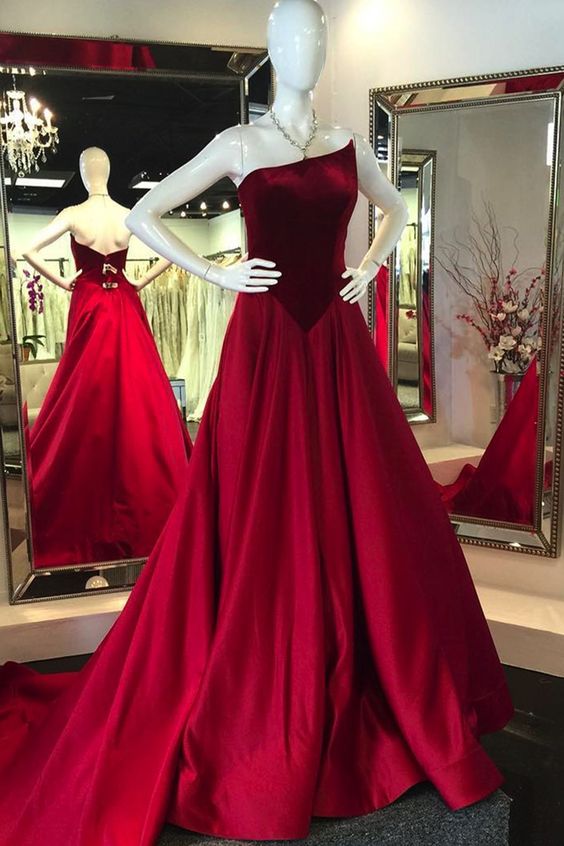 Winter burgundy velvet backless long train satin evening prom dress  cg7559