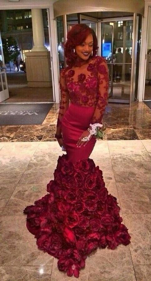 Sexy Unique Evening Dress Prom Dress, Burgundy Mermaid Prom Dress, Handmade Flowers Sheer Bodice Prom Dress, Open Back Prom Dress   cg7589