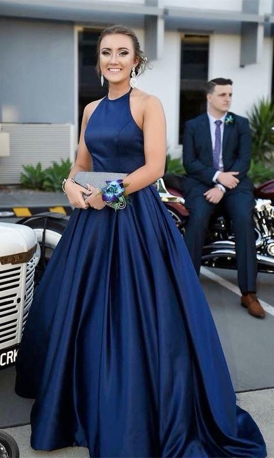 Simply navy blue long prom dress  cg7611