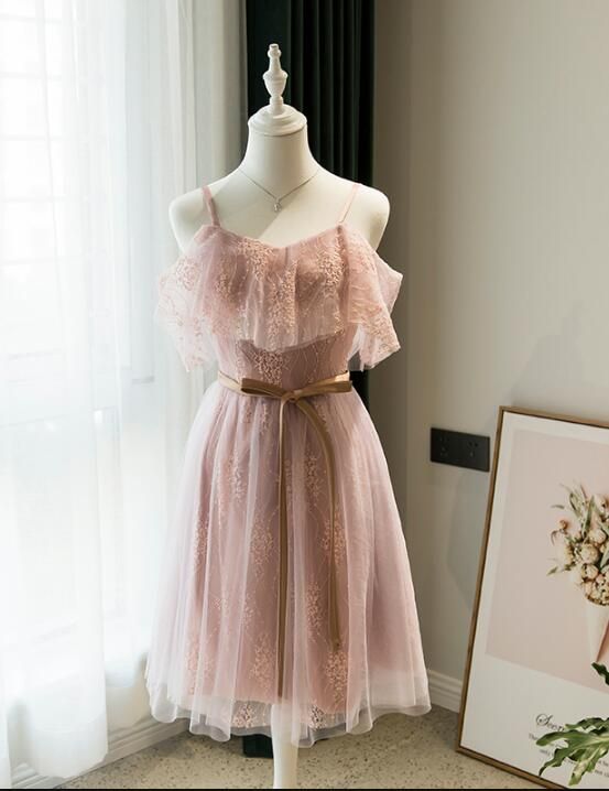 Lovely Pink Off Shoulder Knee Length Formal homecoming Dress, Cute Party Dresses  cg7650