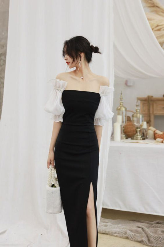 Off-Shoulder Puff-Sleeve Sheath prom Dress  cg7722