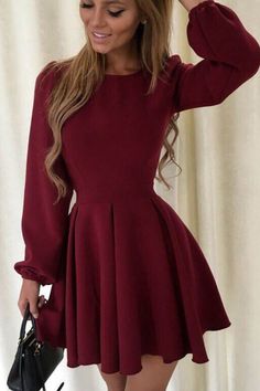 Claret Long Sleeves Homecoming Cocktail Dress  cg7759