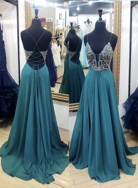 A line chiffon lace long prom dress, formal dress  cg7795