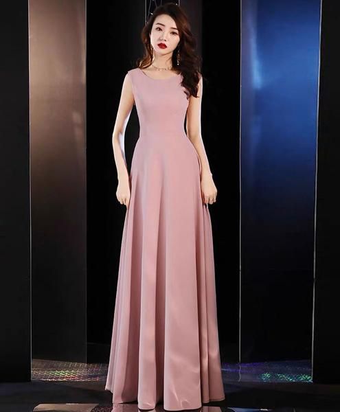 Pink satin long prom dress pink long evening dress  cg8136