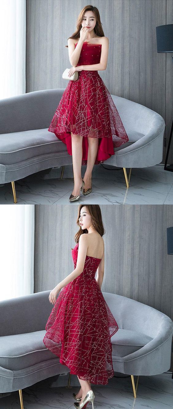 Burgundy tulle lace short dress, burgundy lace homecoming dress cg824