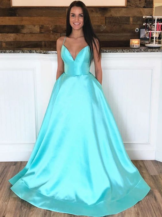 V Neck Backless Aqua Prom Dresses, Aqua Open Back Formal Evening Dresses   cg8256