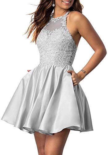 Halter Sleeveless Applique Beaded Short Homecoming Dresses Pockets  cg8336