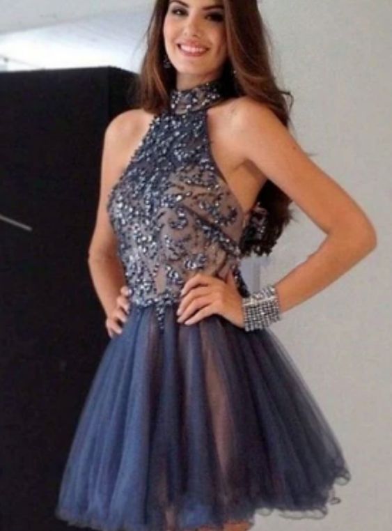 Sexy A-Line Halter Sleeveless Short Homecoming Dress With Beading  cg8348