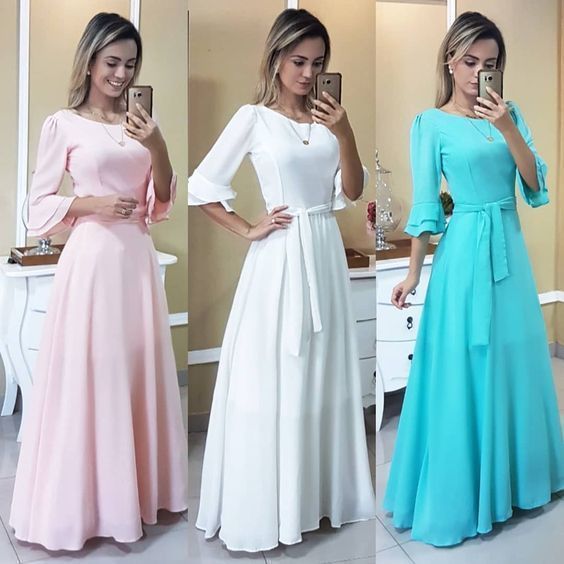 Gorgeous Pink /White /Blue Prom Dress , Half Sleeves Prom dress  cg8463