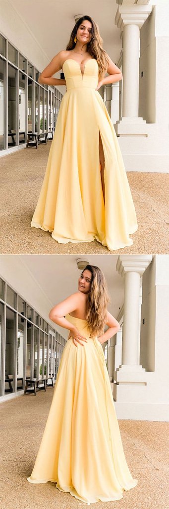 SIMPLE YELLOW SATIN LONG PROM DRESS YELLOW FORMAL DRESS  cg8607