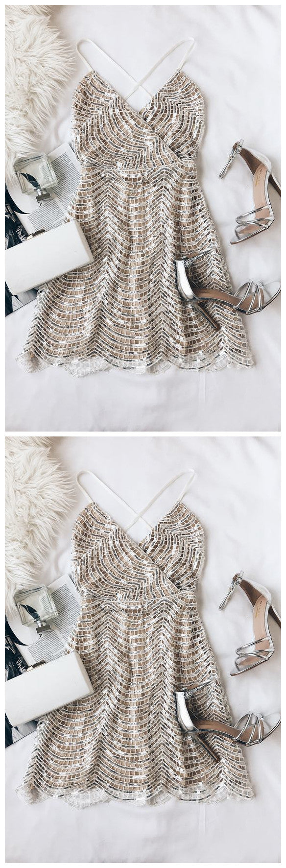 WHITE AND SILVER SEQUIN MINI homecoming DRESS cg872
