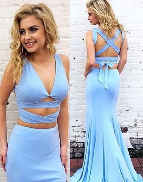 light blue prom dress two pieces prom dress long prom dress cheap prom dress lace up prom dress   cg8721