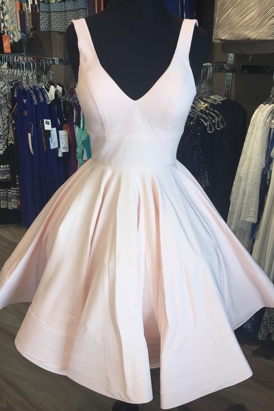 V Neck Short Light Pink Party Dress Homecoming Dress  cg8789