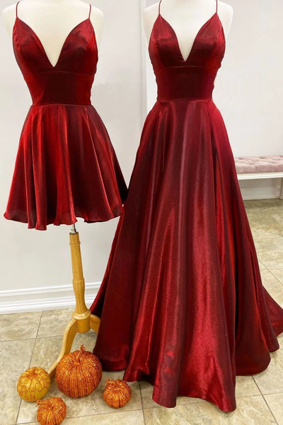 Simple A Line Spaghetti Straps Burgundy Short/Long Party Dresses Prom Dress Semi Formal Dresses   cg8887