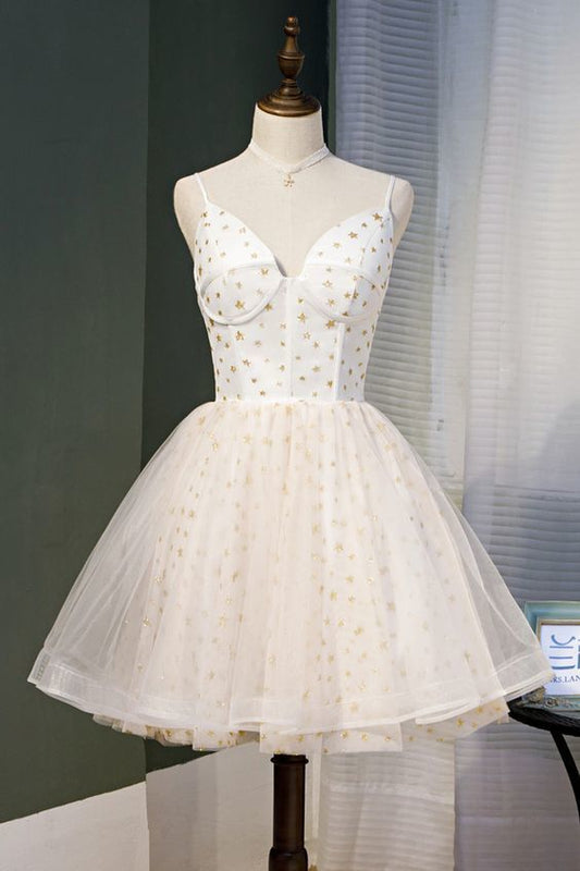 Cute Ivory Straps Sweetheart Lace-up Party Dress Homecoming Dresses a line short dress cg9198