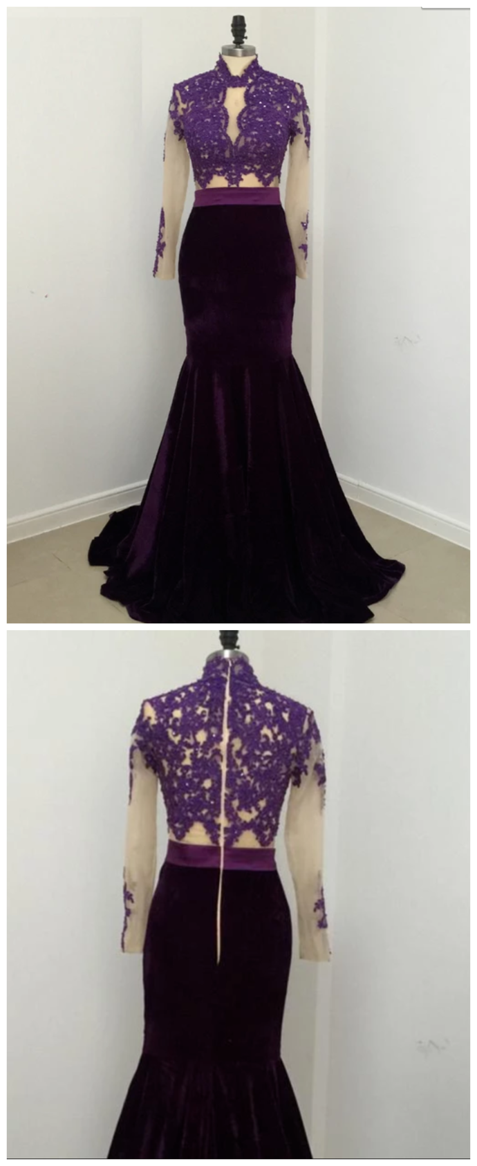 Elegant Sexy Mermaid Lace Velvet Evening Dresses Prom Gown   cg9284