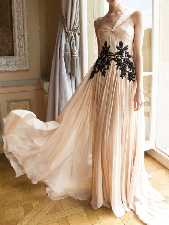 Chiffon Prom Dress,Appliques Prom Gown,A-Line Evening Dress,One-Shoulder Prom Gown  cg9440