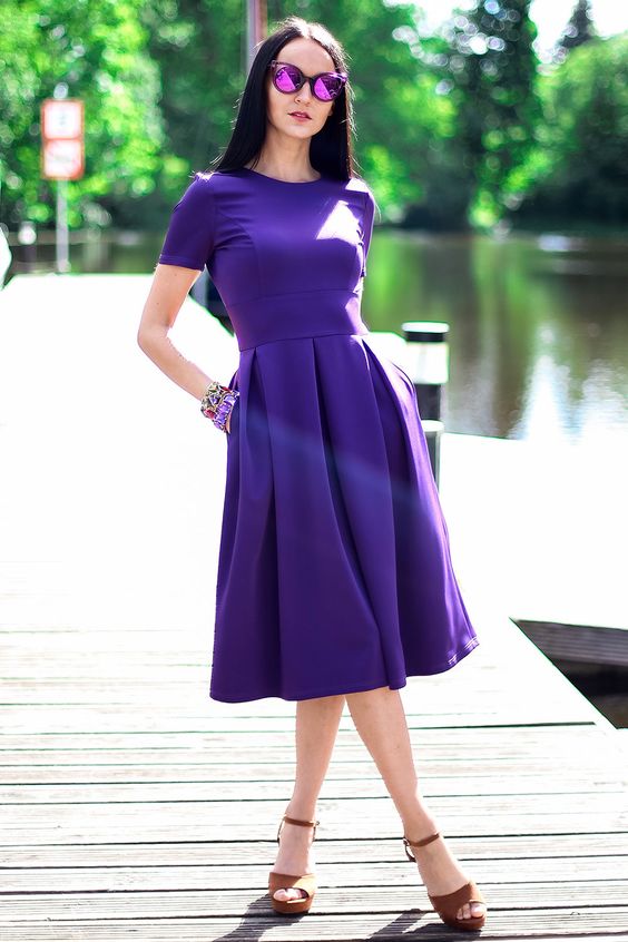 Dark Purple Pleated Dress, Knee Length Dress homecoming dress  cg9674