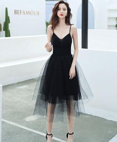 Black v neck tulle short prom dress black short evening dress  cg9721